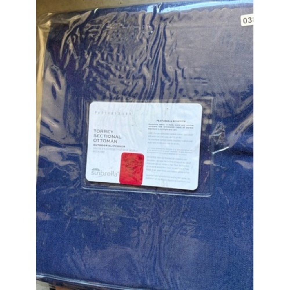 Pottery Barn Torrey Sectional Ottoman Outdoor Slipcover Blue Sunbrella New